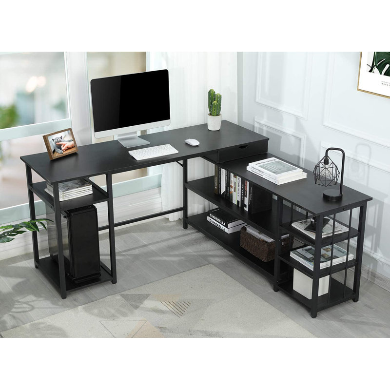 Slavica 63" W 3-Drawer Electric Computer Desk, Black