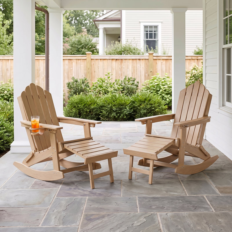 Chaise berçante pliante en PEHD Adirondack avec repose-pieds, porte-gobelet et base amovible, Brown