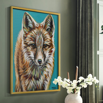 Teal Fox Framed Print - Solid Wood