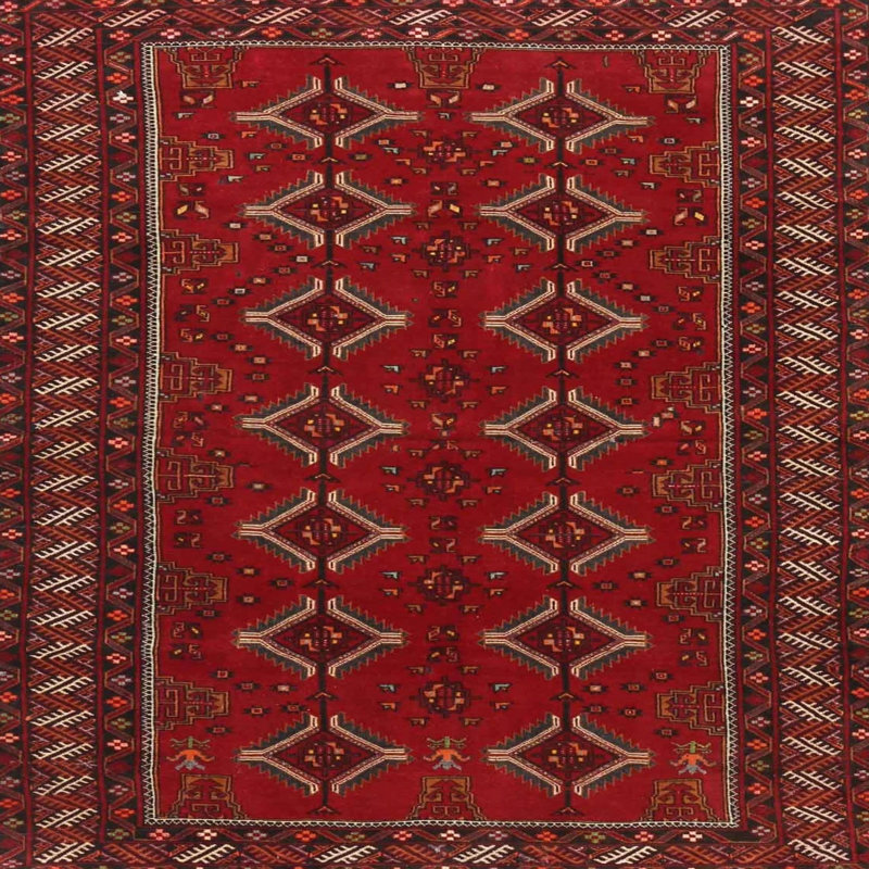 Tapis rouge/brun/beige traditionnel, Carré 5 pi