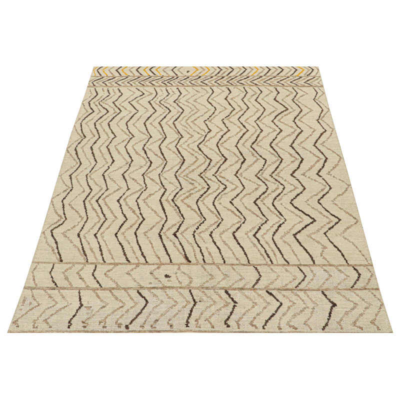 Moroccan Hand Knotted Wool Geometric Area Rug, Beige/Brown/Gold, Rectangle 5' x 7'