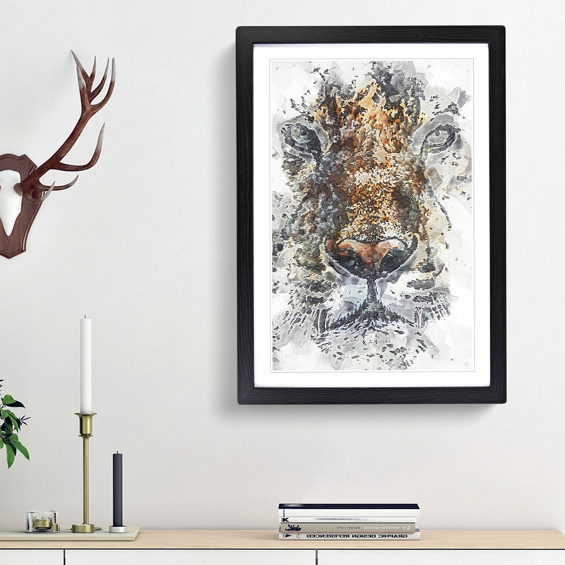 Stare of the Tiger in Abstract - Picture Frame Painting Print, 65cm H x 48cm W x 2cm D, Black Framed