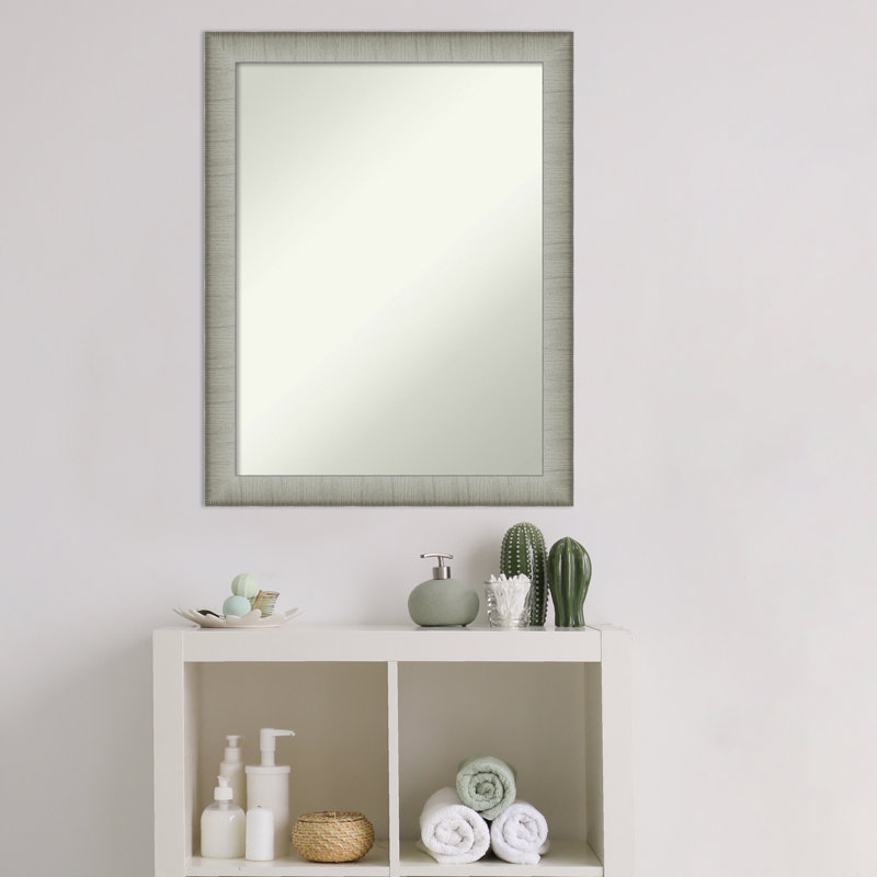 Elegant Brushed Pewter Narrow Bathroom Vanity Non-Beveled Wall Mirror, 27" x 21"