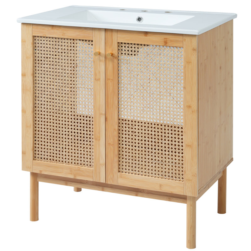 Meuble-lavabo de 30 po Space - matériaux naturels, trou de trop-plein Maximisez votre fonctionnalité, rangement efficace et optimisez l'espace