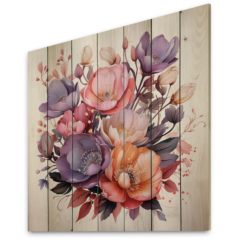 Bouquet de minimalisme coloré II sur bois, H 25 po x l 25 po x P 0,78 po