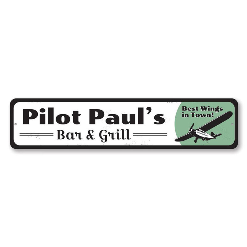 Enseigne en métal Pilot Bar & Grill, H 6 po x l 24 po x P 0,06 po
