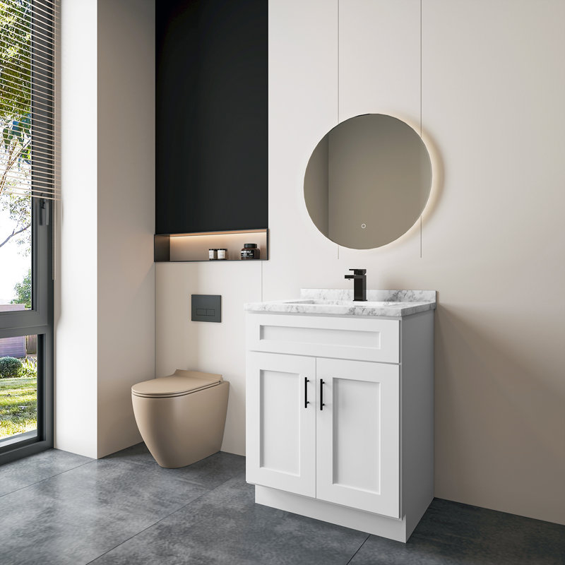 Armoire de salle de bain en bois massif prêt à assembler avec comptoir Shaker - comptoir non inclus, Blanc