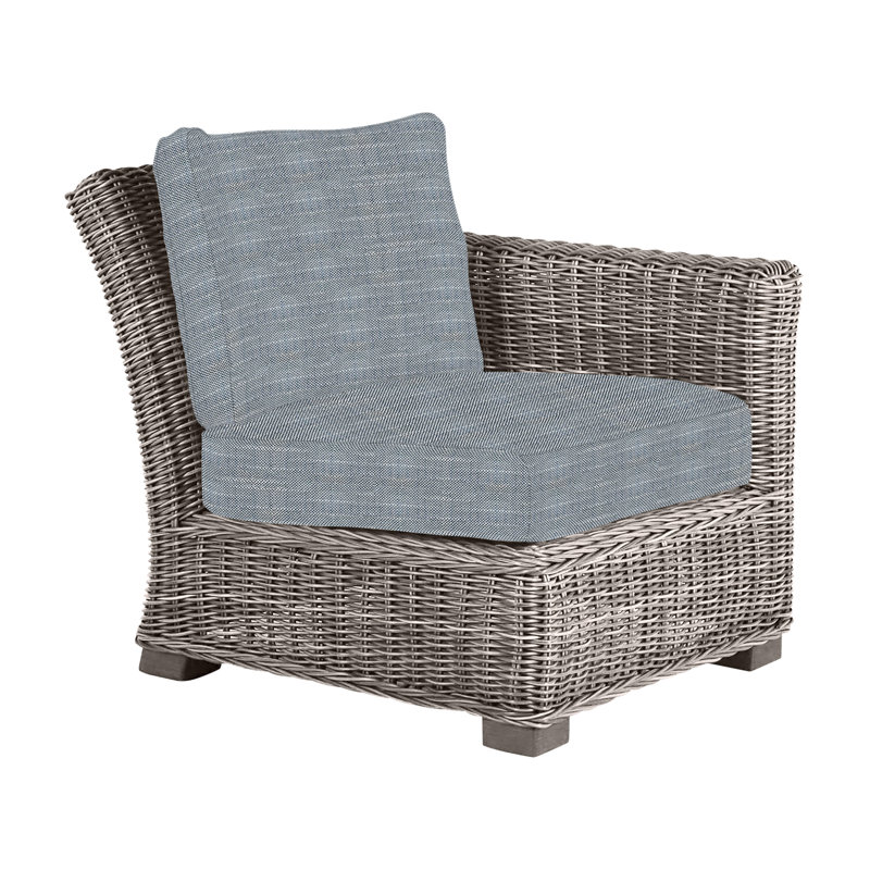 Canapé modulaire d'extérieur en résine tressée rustique N-Dura, InsideOut® Rollo ‑ lin Chambray, Welt, Huître