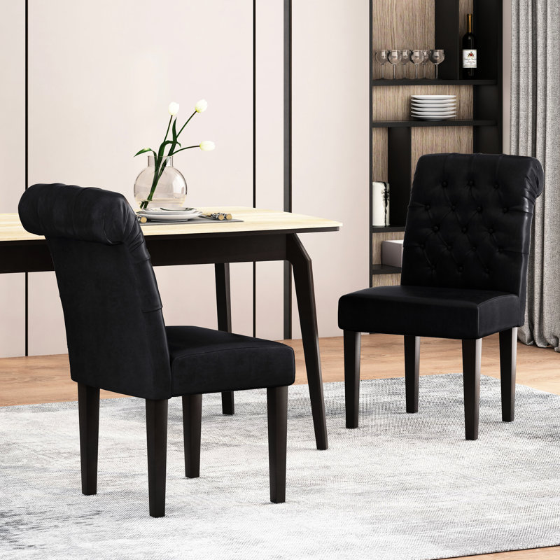 Chaises de salle à manger 2 - Cuir d'unité centrale noir, chaise avec cadre 2 ajoutée