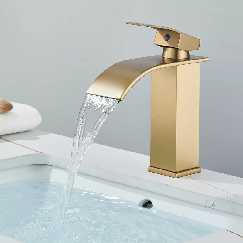 Corlis Modern Bathroom Sink Single Lever Mono Basin Mixer, Brushed Gold