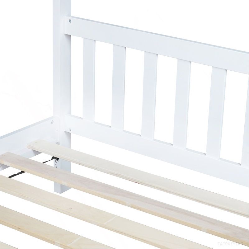 House Bed With Headboard And Footboard,  Rubber Wood Bed With House Frame,White, White