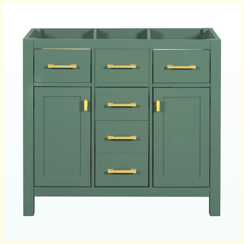 Meuble-lavabo autoportant 36 po sans lavabo 36 po, 4 tiroirs et 2 armoires, structure de bois massif, vert