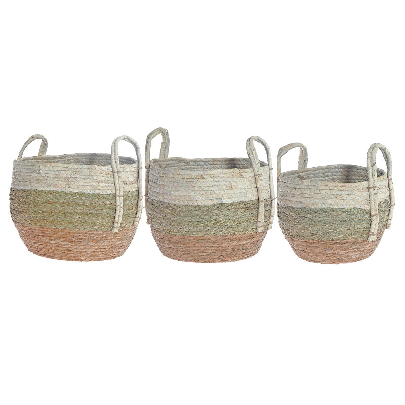 Panier à gazon naturel 3 pièces avec poignée vert et naturel