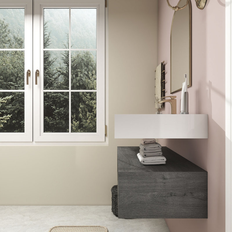 Alysa 42" Wall-Mounted Single Bathroom Vanity Set, Smoke Oak