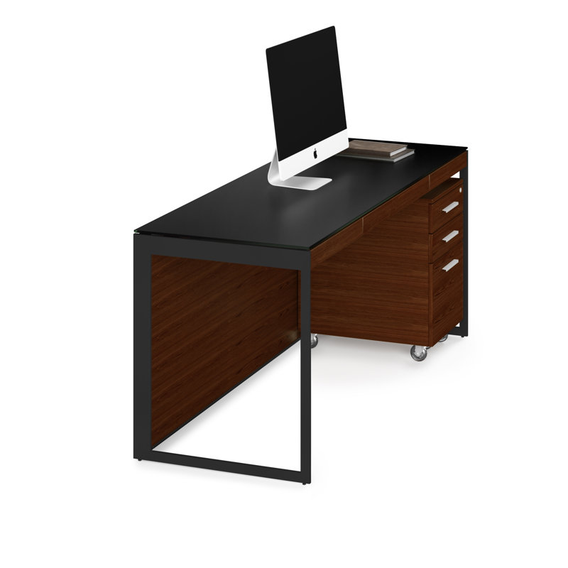Sequel 20 Glass Writing Desk, 24.75" H x 66" W x 24" D, Chocolate Stained Walnut/Black