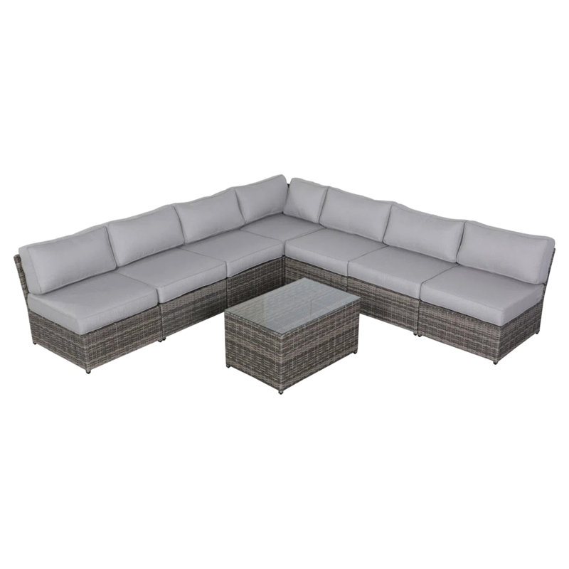Patio pour 6 personnes, table modulaire et rectangulaire modulaire de 8 pièces, sièges confortables, ensemble de conversation avec housses de coussins, coussins moelleux pour le café, housses, structure résistante aux intempéries, réarrangée