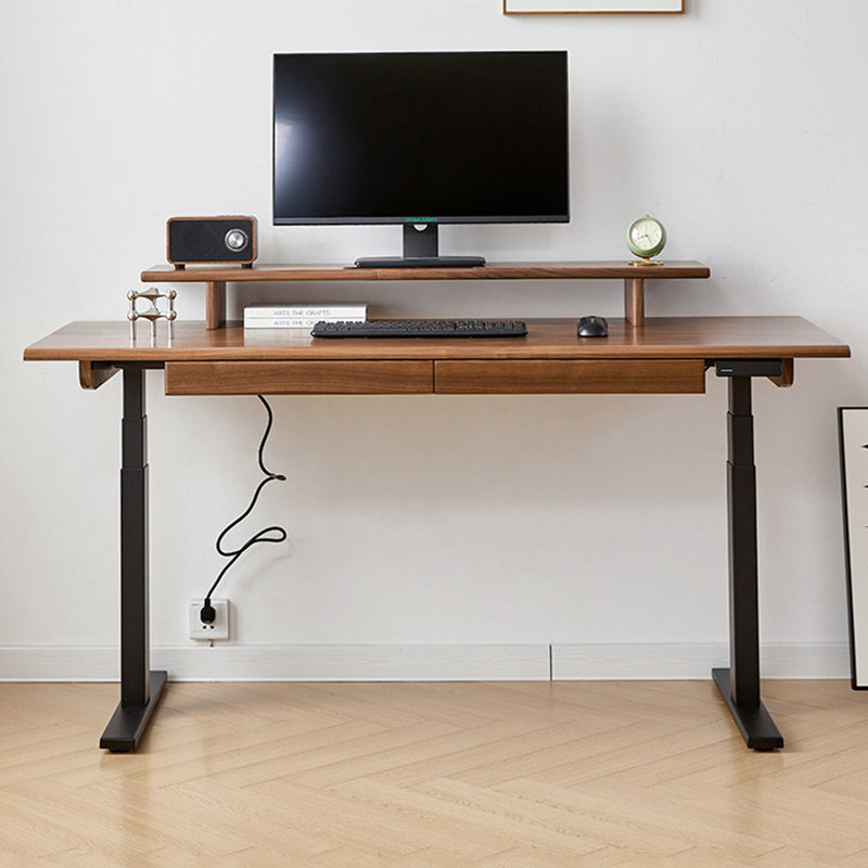 Bureau rectangulaire en noyer massif avec 2 tiroirs, 24.41"H×78.74"L×27.56"W