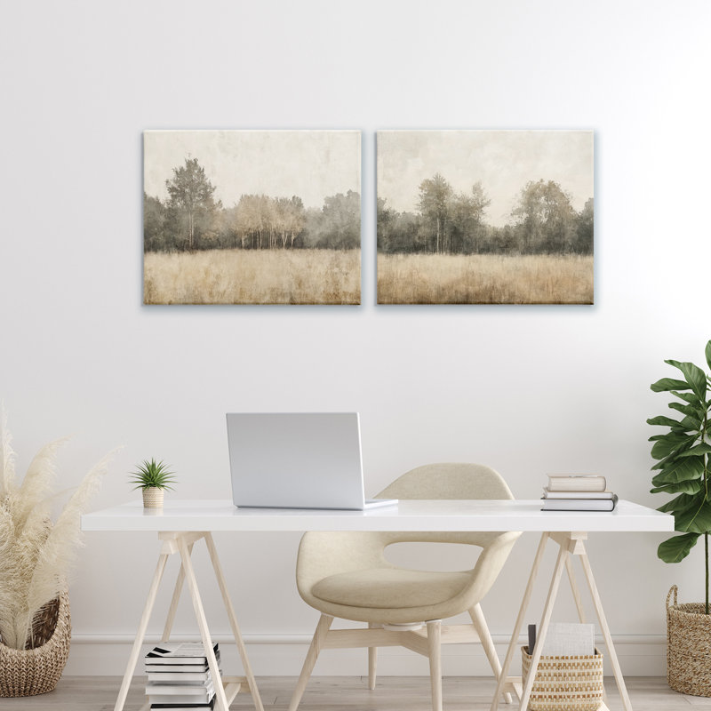 Ensemble de 2 toiles Woodland Watercolor Field, design par Mona Grace, H 16 po x l 20 po