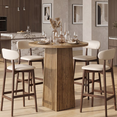 Modern Wood Round Pub Table with Pedestal Base