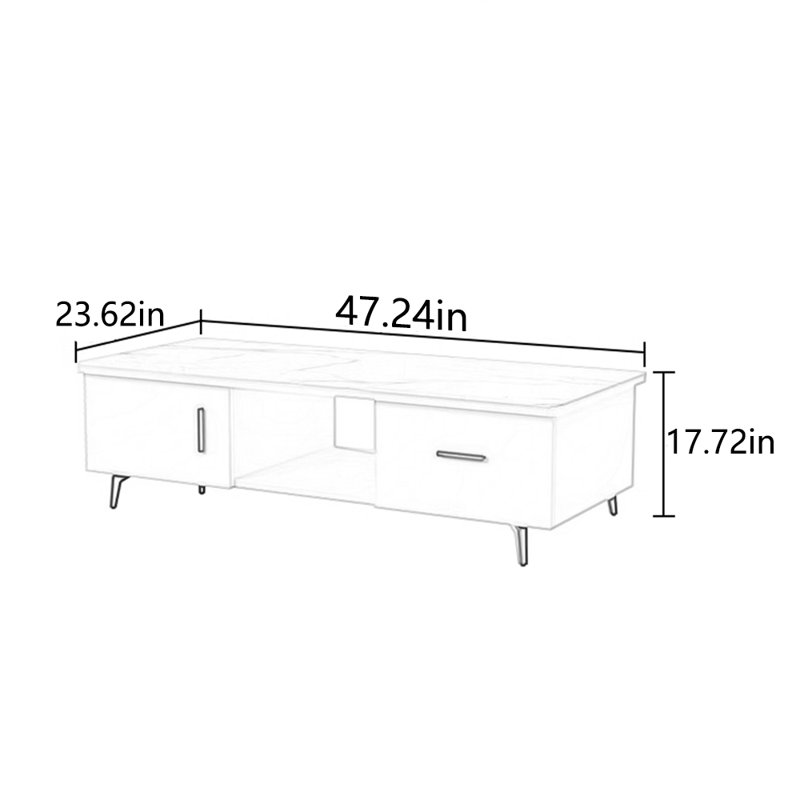Table à thé crème de qualité supérieure, 17.72" H x 47.24" L x 23.62" W, White/Brown