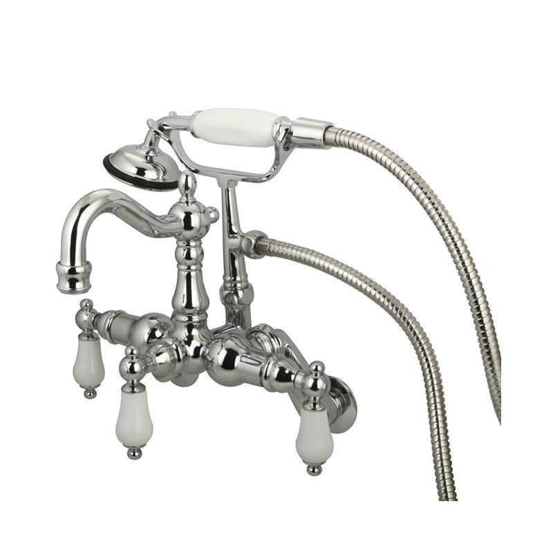 Hot Springs Triple Handle Wall Mounted Clawfoot Tub Faucet with Handshower, Oil Rubbed Bronze