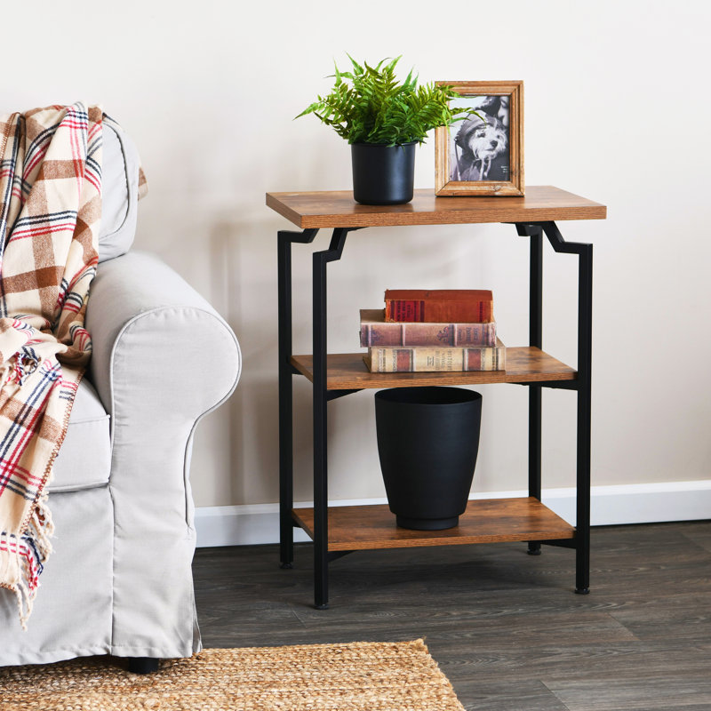 Rustic Hickory & Iron Three-Tier Shelf, Brown/Black