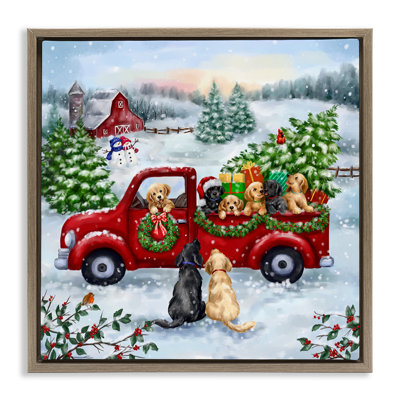 Holiday Truck & Tree Canvas Wall Art by Jean Francois
