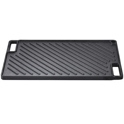 Reversible Grill/Griddle, 9.7"x16.7" Pre-Seasoned Cast Iron Griddle, Rectangular Double Burner Griddle Pan, Non-Stick Family Pan Cookware with Handles, Flat Top Plate for BBQ, Gas Grill, Black
