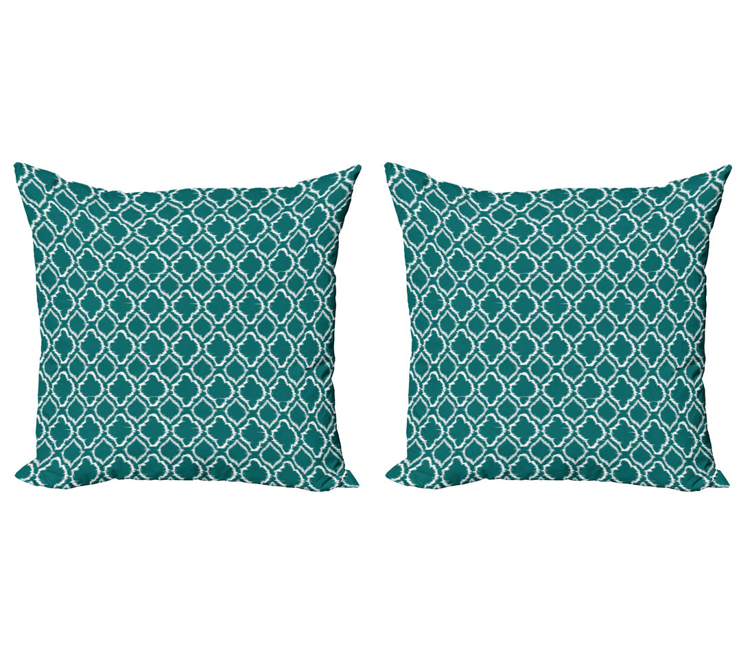 Kissenbezug, Traditionelle Ikat-Muster, Teal, Teal weiß