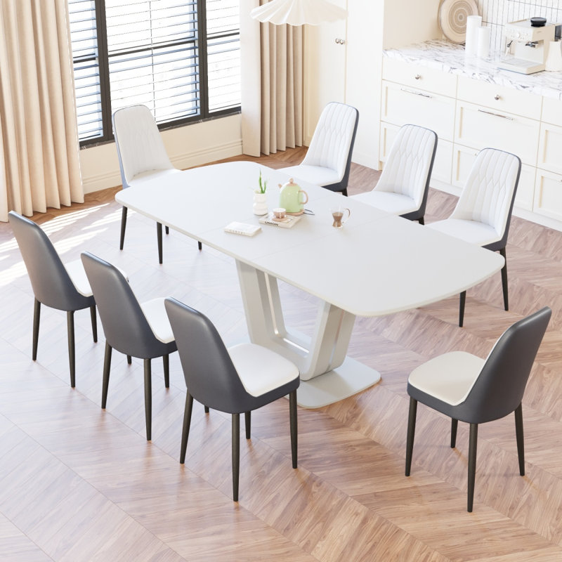 62.99-78.74" expandable dining table set for 2-8 people, equipped with 8 PU fabric thick padded dining chairs and an spacious dining table, kitchen table and chairs, with U-shaped table legs