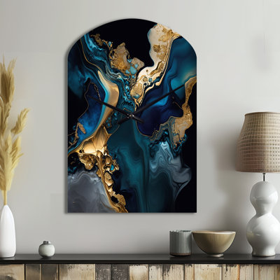 Abstract Geode Marble Blue IV - Marble Arch Metal Wall Clock, Modern Asymmetrical Wall Clock Print