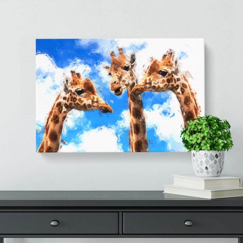 Three Giraffes In Abstract - Wrapped Canvas, 50cm H x 76cm W x 3cm D
