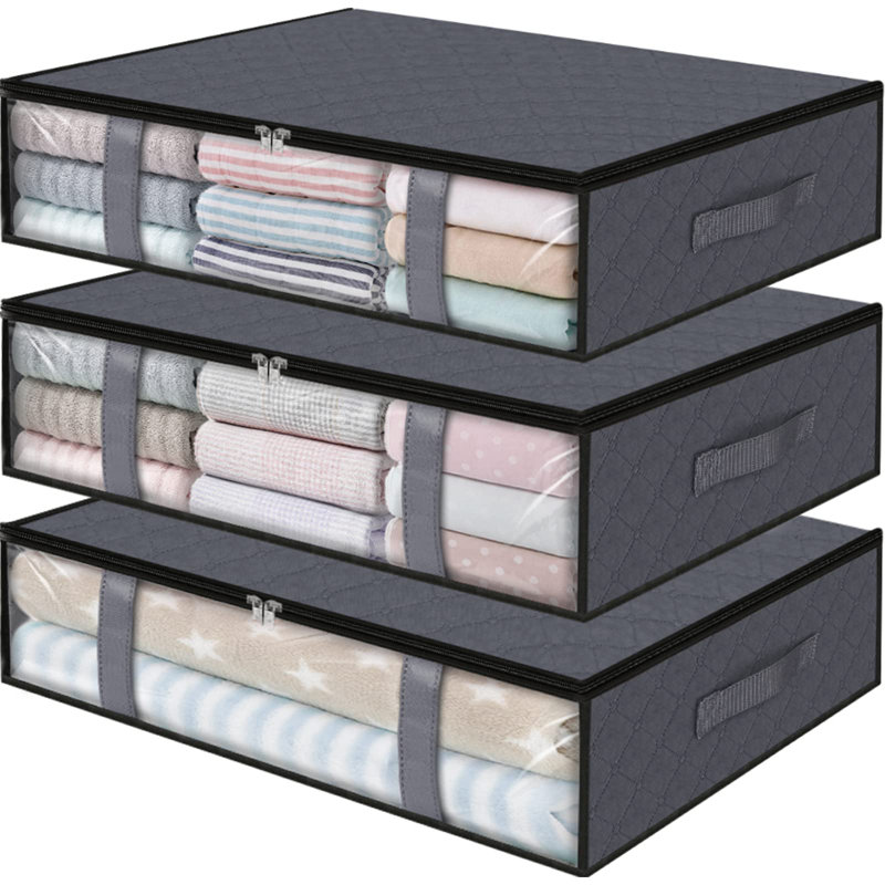 Storage Bins,3-Pack Clothes Storage, Foldable Blanket Storage Bags, Under Bed Storage Containers For Organizing, Gray