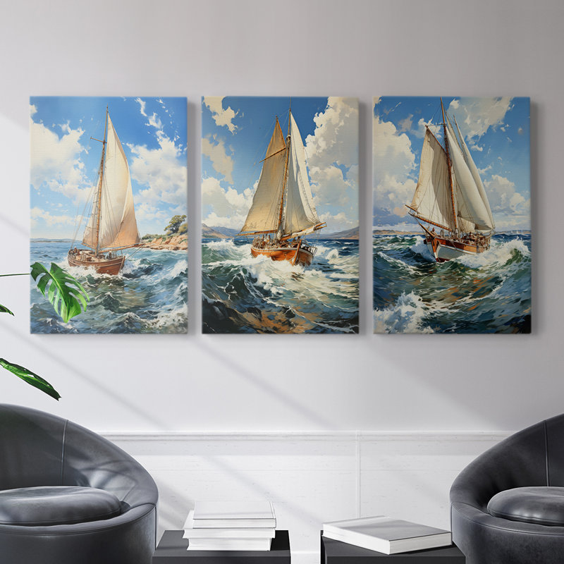 Série Sea and Shore LXVII - Ensemble de toiles tendues avec châssis Premium - Prêt à être accroché