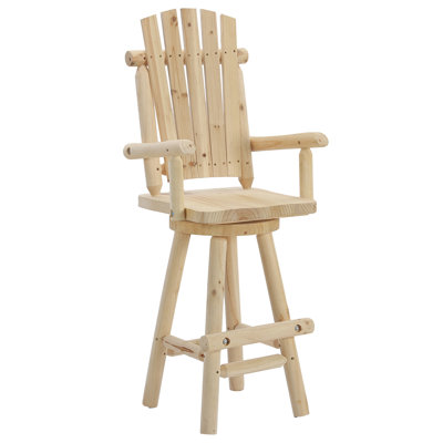 Ensemble de 2 chaises de bar pivotantes en bois massif Adirondack, ensemble de chaises de bar avec tabouret à dossier haut et repose-pieds, chaise haute de 29,9 po pour terrasse, capacité de 500 lb, carbonisée