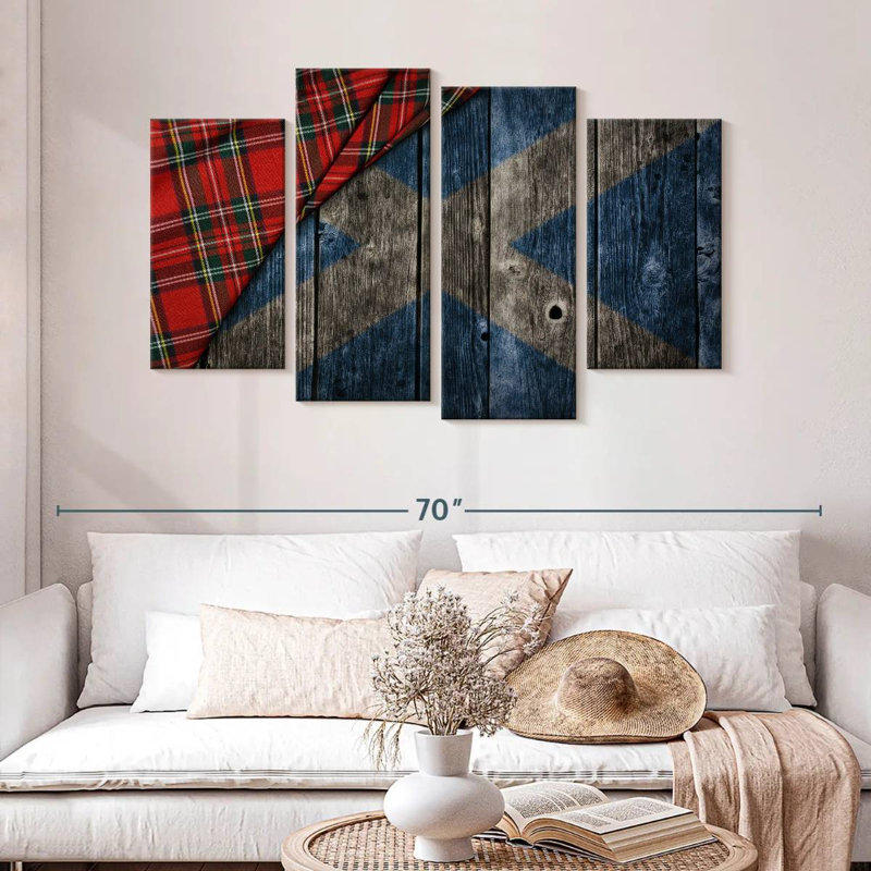 Kilt de Borges et drapeau écossais, H 32 po x l 52 po