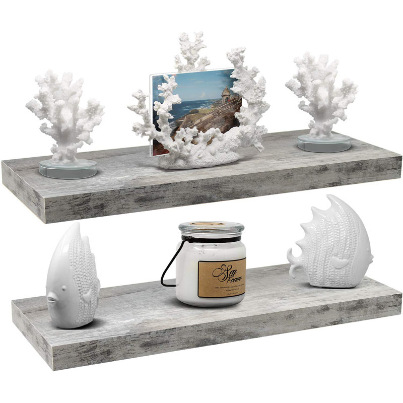 Sorbus 24" Floating Shelves with Invisible Mounting Set of 2, Grey
