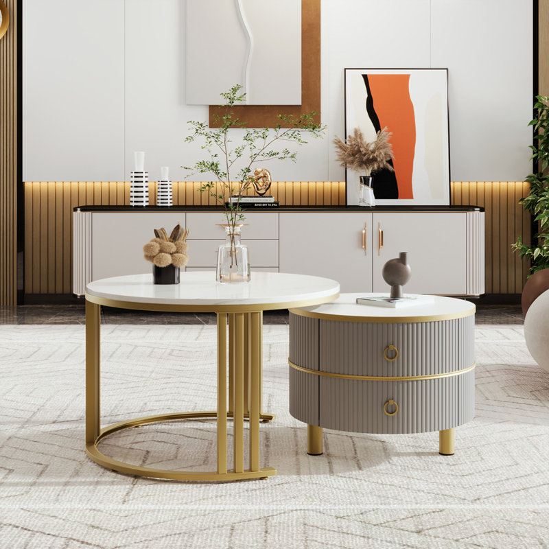 Aveanna Coffee Table with Storage, Grey, Brown/White Marble