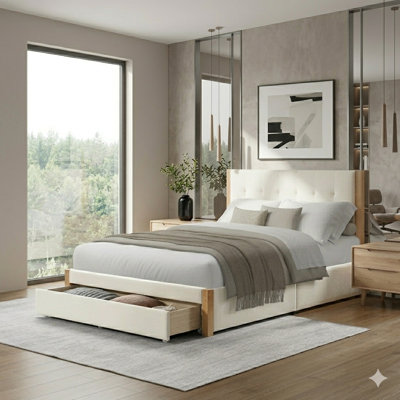  Grand lit plateforme en bois massif avec tiroirs de rangement Lunara Vault Upholstery