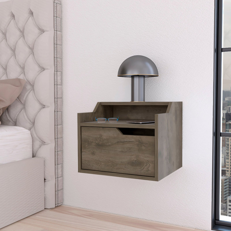 Dual-Shelf Display Floating Nightstand, Dark Brown