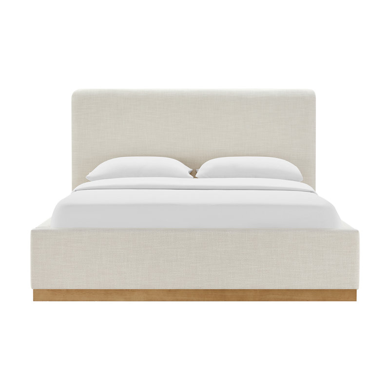 Delpha Grounded Upholstered Wood Base Bed, King, Effie Linen Performance Linen