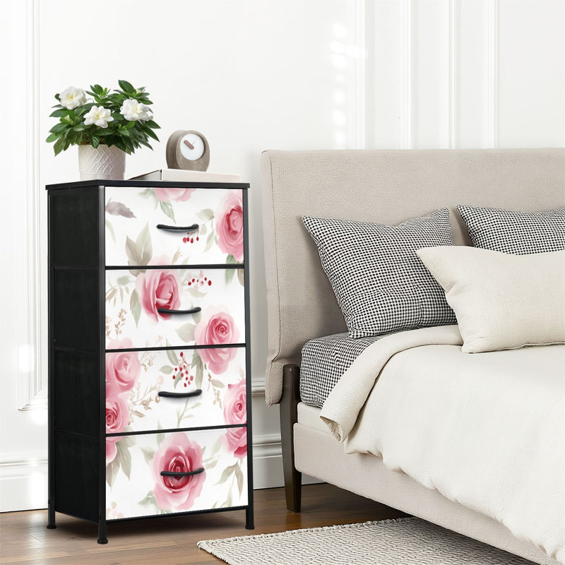 4 Drawer Dresser for Bedroom, Narrow Chest of Drawers, Wooden Top and Study Iron Frame 18"x37.5"-(WxH)