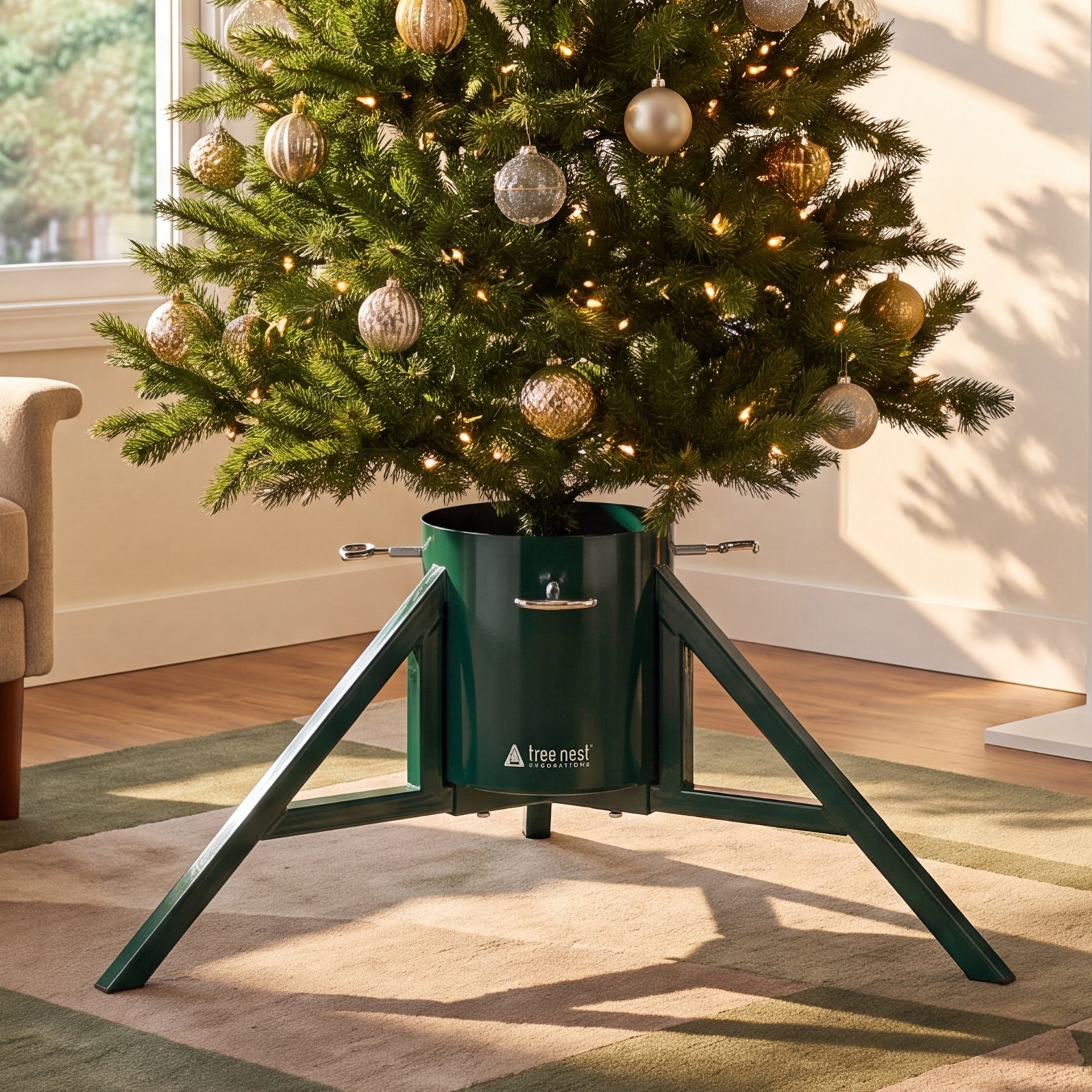 Geometric Live Tree Stand, Green