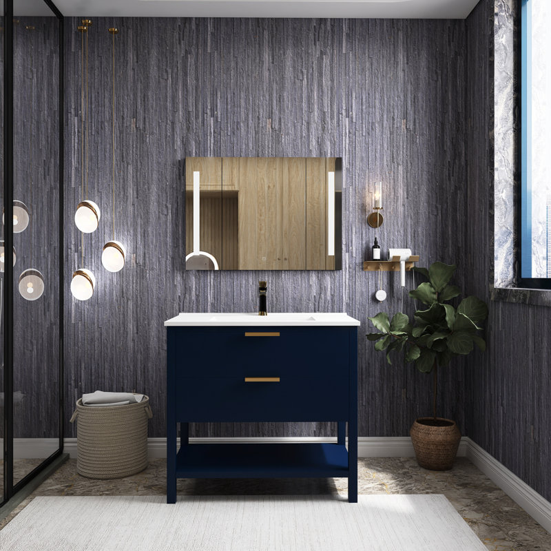 Meuble-lavabo simple 36 po avec comptoir Jonlyn, Bleu marine