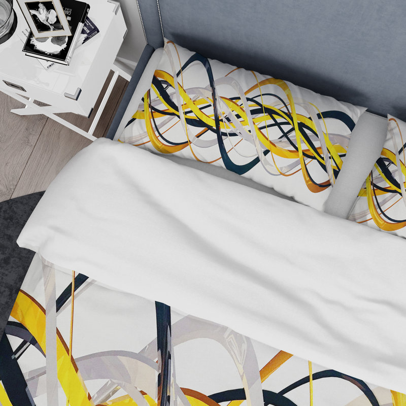 Gold and Silver Helix - Abstract Duvet Cover Set - Microfiber Polyester, Full/Queen Duvet Cover + 2 Shams