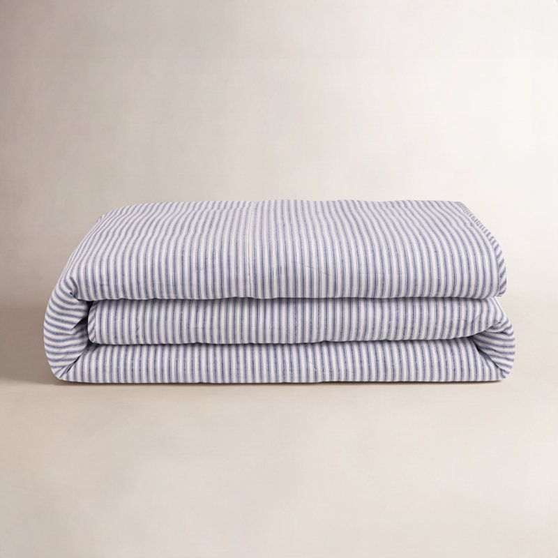 Emmit Sawyer Mill Ticking Stripe Quilt Coverlet, Twin, Demin Blue & Soft White