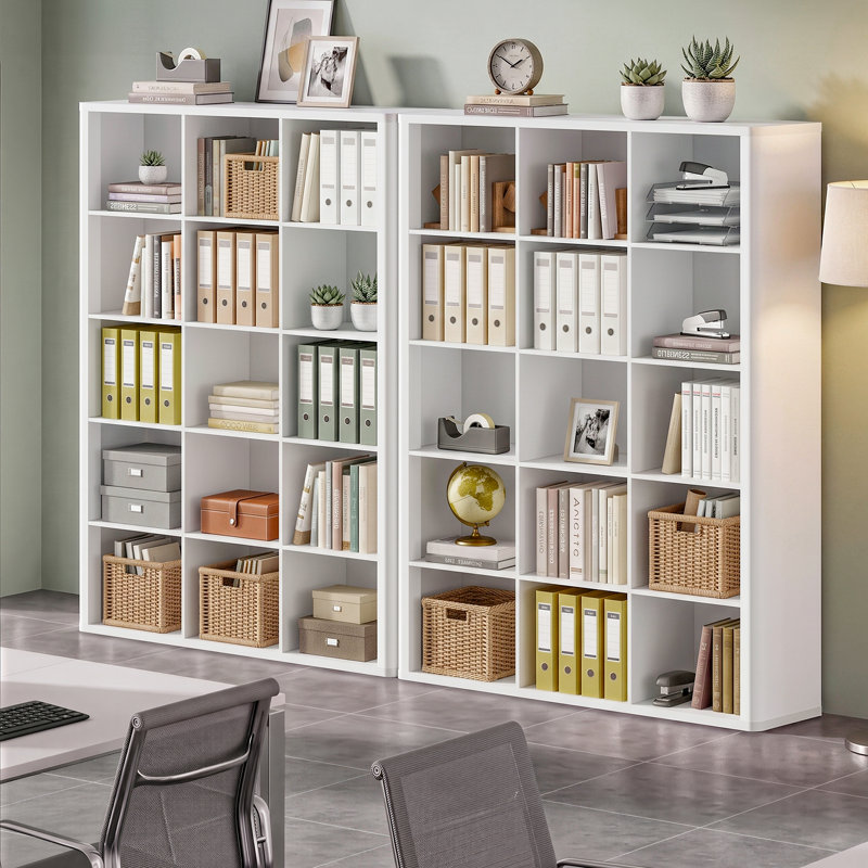 Bibliothèque moderne de 159 cm de hauteur avec 15 cubes, blanche, H 62,5 po, Blanc