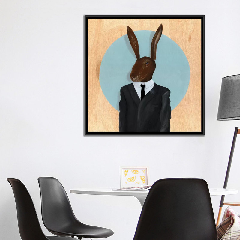 « lapin », impression sur toile tendue, Toile avec cadre noir, H 37 po x l 37 po x P 1,5 po, Pas de tapis