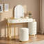 Meuble-lavabo de luxe avec miroir à DEL 3 couleurs et tabouret, coiffeuse à longueur réglable avec armoire latérale mobile et 6 tiroirs