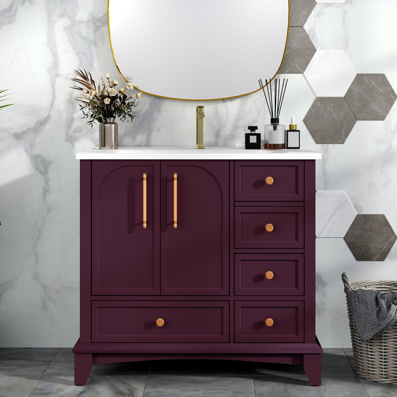 Meuble-lavabo classique 36 "avec lavabo en céramique, Mauve